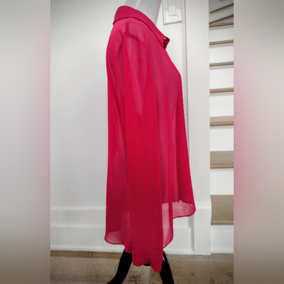 NWOT BCBGeneration W's Large Sheer Collared Button-Down Pink Long Sleeve Blouse - Picture 8 of 9